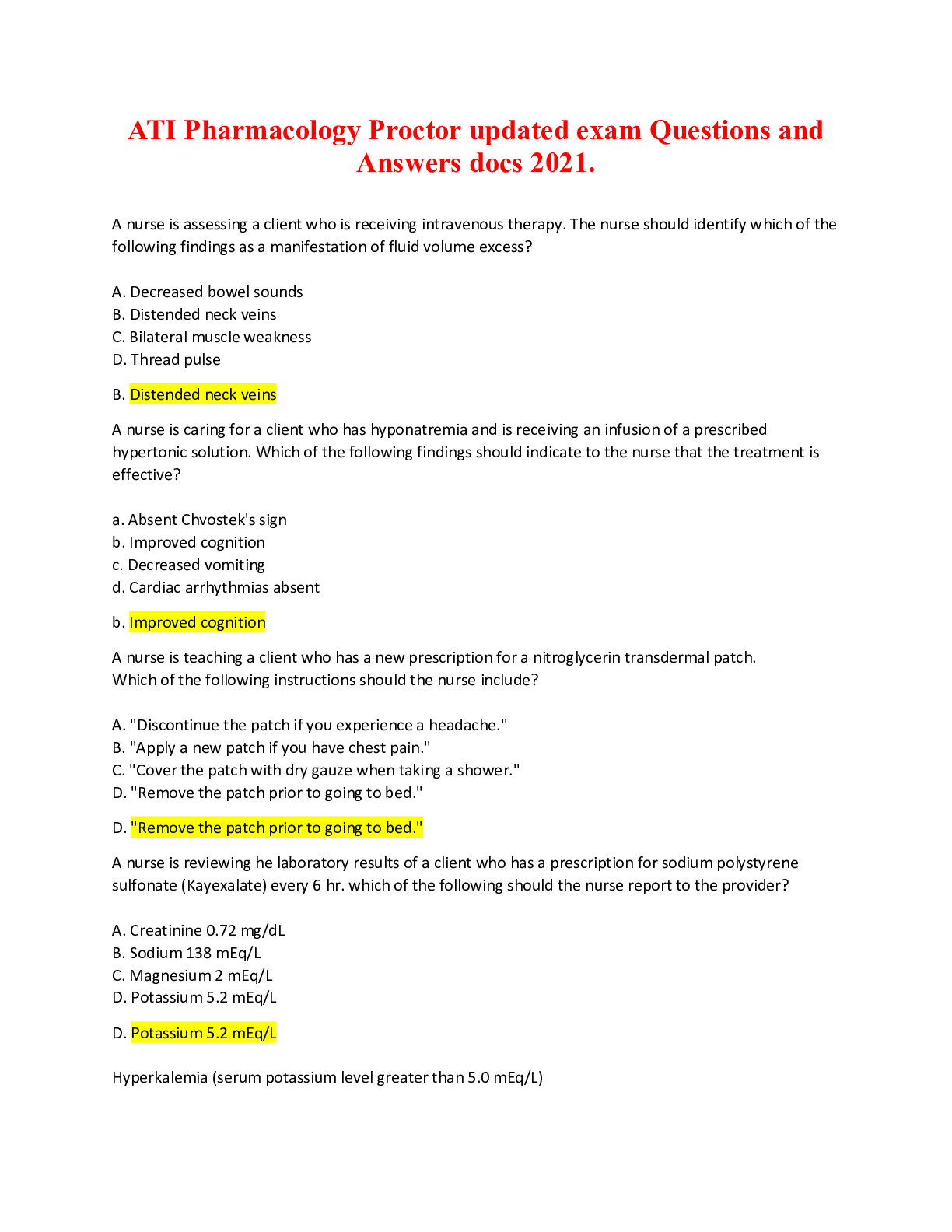 Preview image for ATI Pharmacology Proctor updated exam Questions and Answers docs 2021.